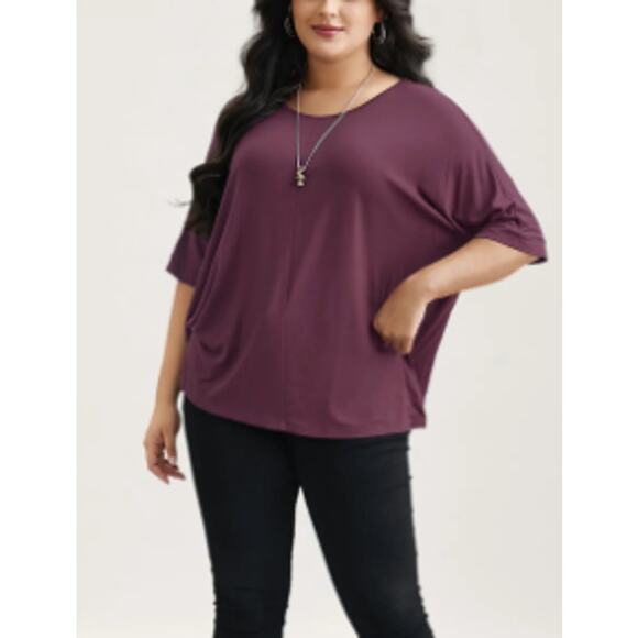 BLOOMCHIC 14-16 1X Plus Purple Supersoft Round Neck Plain T-Shirt NWT B21 - Picture 1 of 9